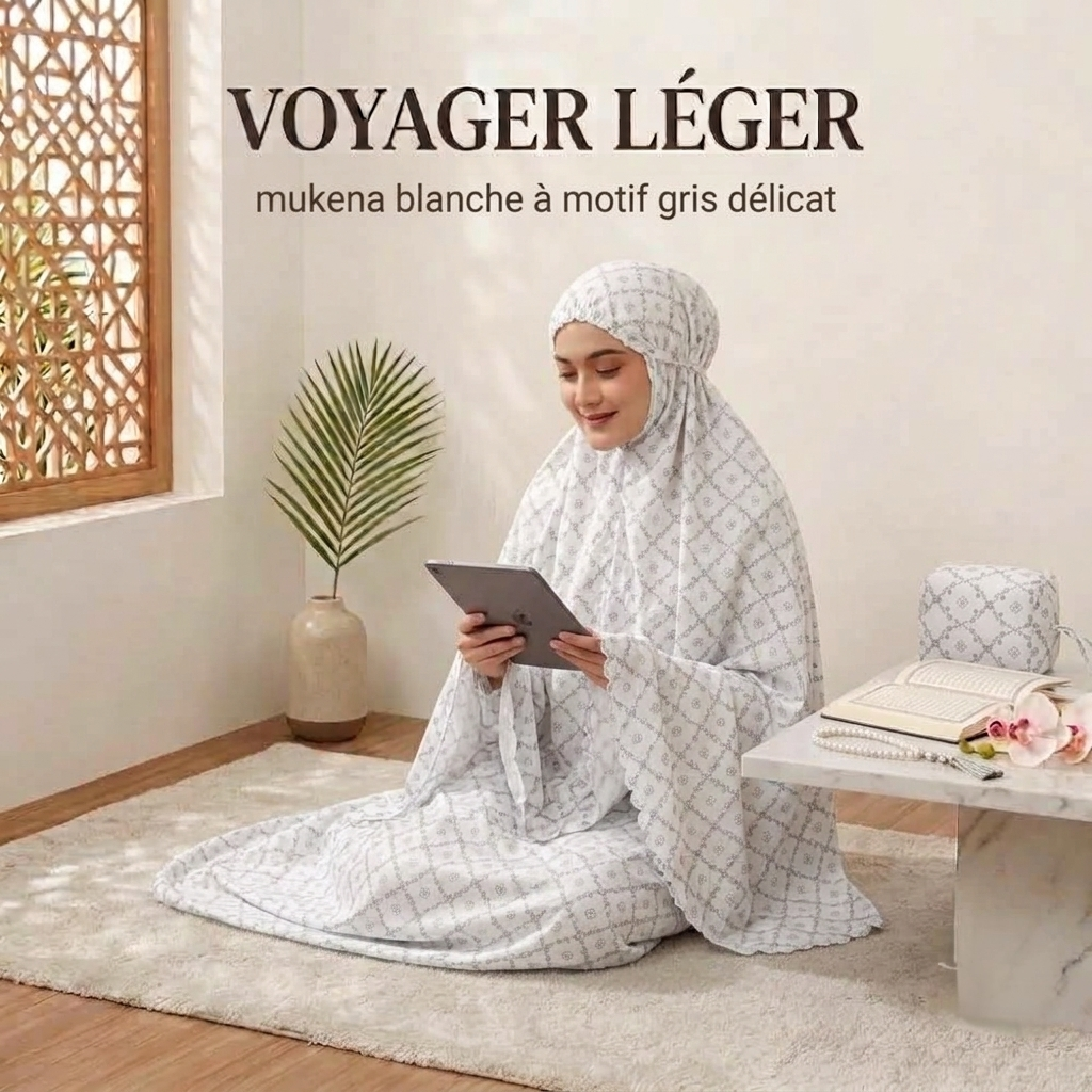 Mukena de Voyage Fleuri Blanc (Motif Trèfle)