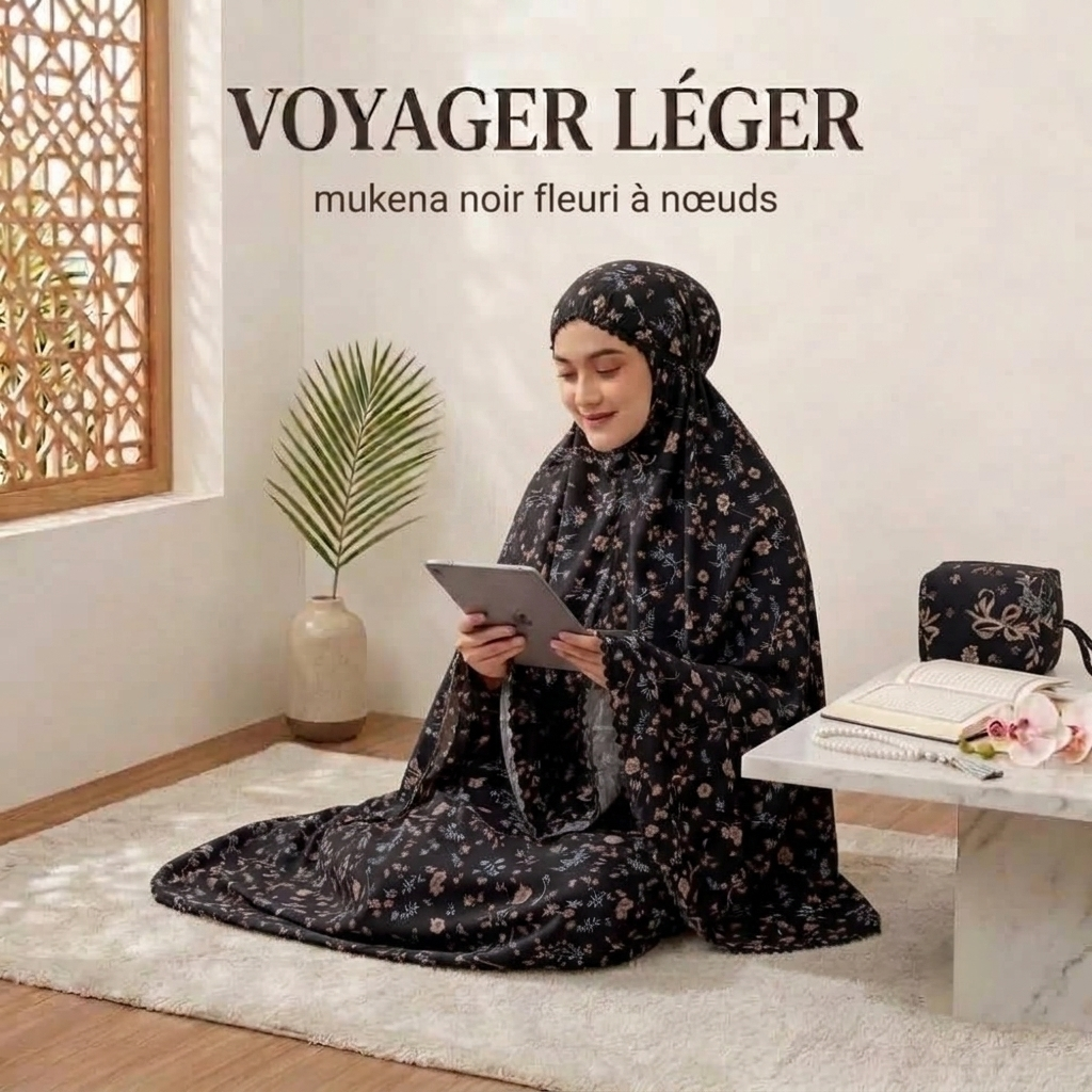 Mukena de Voyage Fleuri Noir