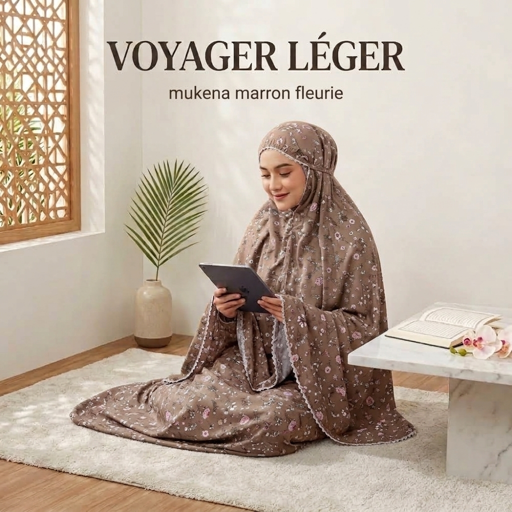 Mukena de Voyage Fleuri Taupe