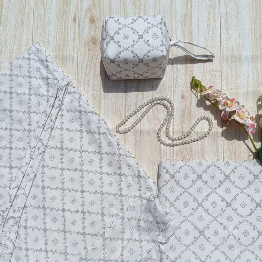 Mukena de Voyage Fleuri Blanc (Motif Trèfle)