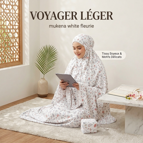Mukena de Voyage Fleuri Blanc/Rose